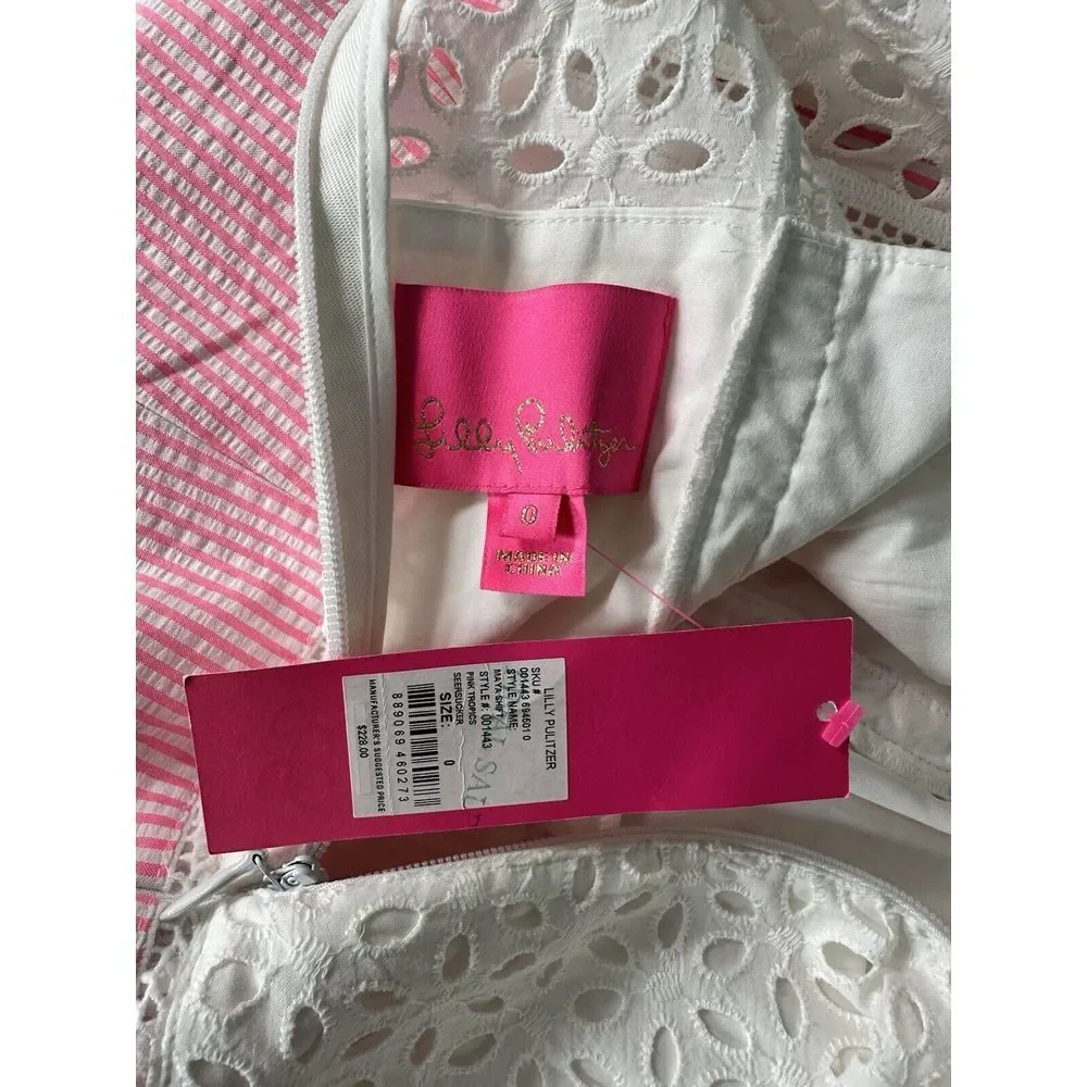 Lilly Pulitzer Maya Shift Dress White & Pink‎ Seersucker Size 0 NEW - Picture 7 of 12